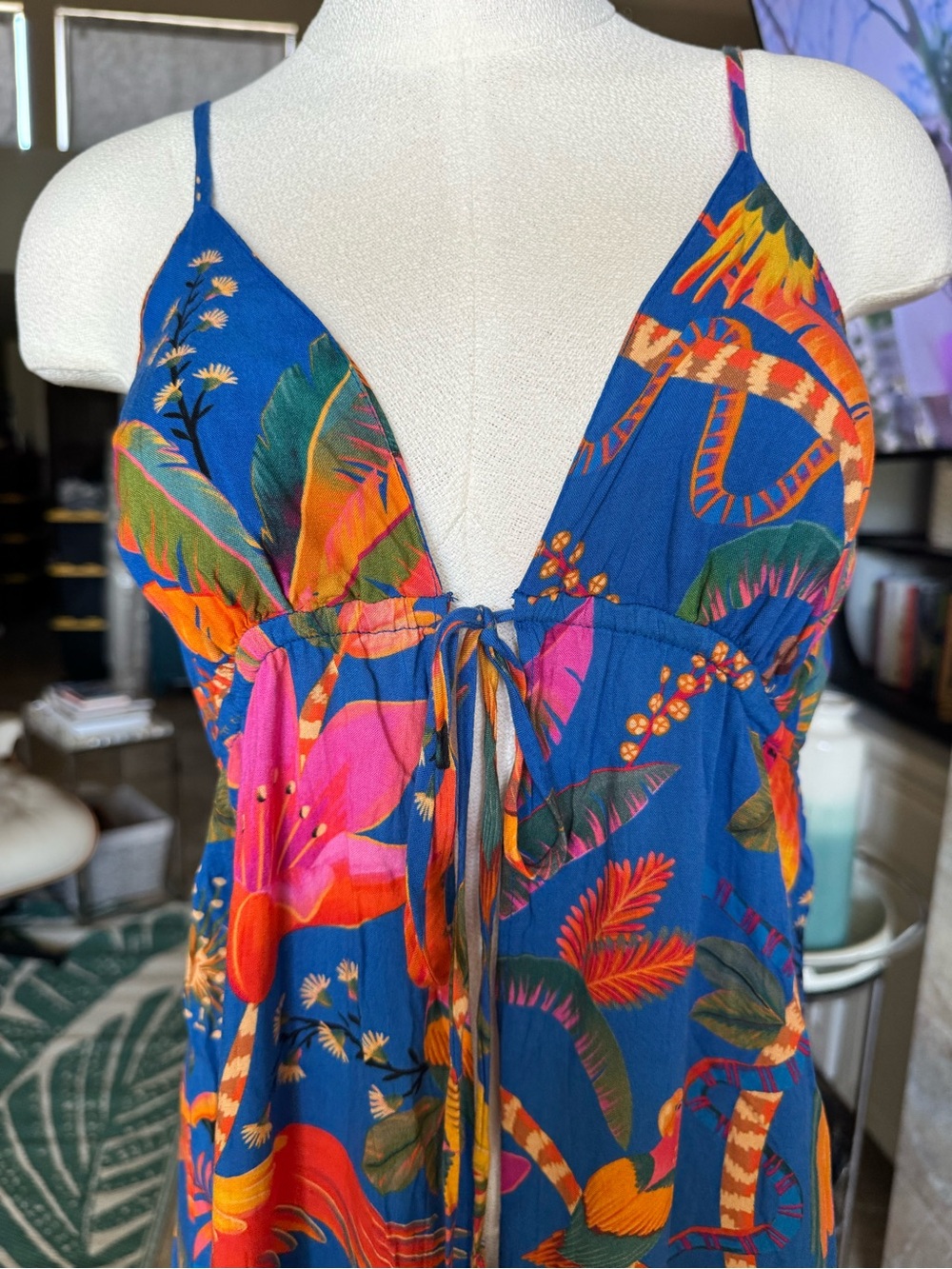FARM Rio Blue Tropical Floral Maxi Swim Coverup
